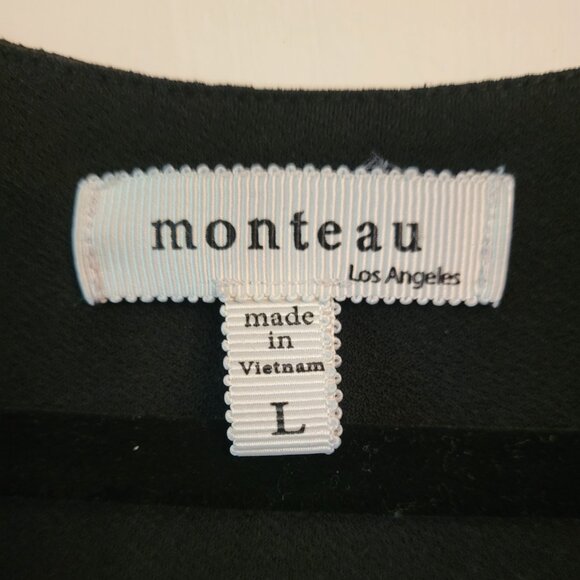 Monteau | Black V-Neck Faux Button A Line Midi Dress | L - Picture 9 of 10